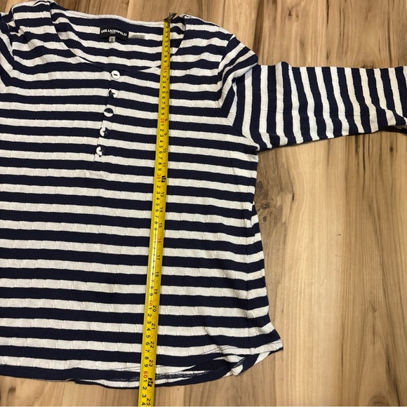 Karl Lagerfeld Paris White Navy Blue Striped stretch knit blouse Size XL - Picture 4 of 8
